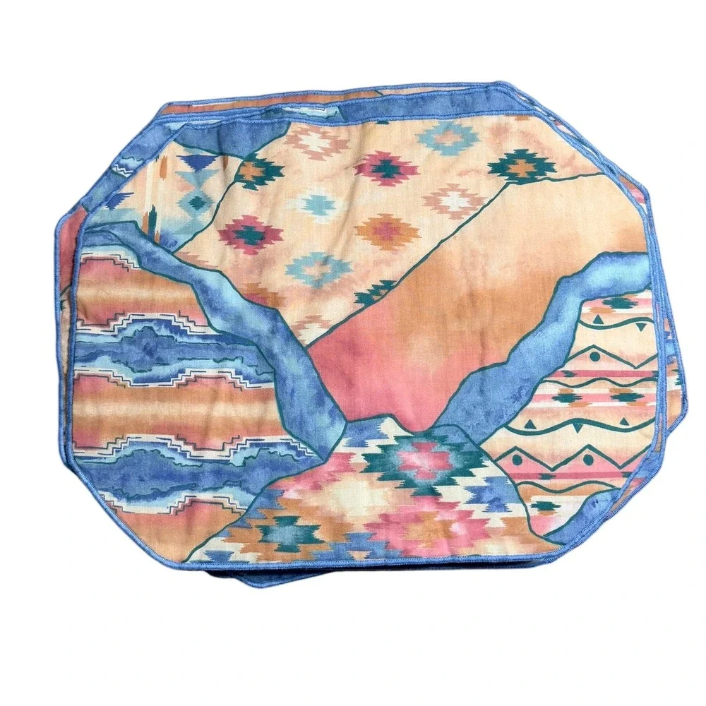 Vintage Southwestern Reversible Placemats Set of 11 Geometric Desert Landscape
